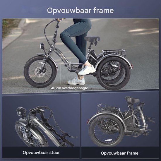 250W Dik Klapfiets E-Bakfiets 20 Inch 48V 18.2Ah Accu, Hydraulische Schijfremmen Elektrische Fiets, Elektrische Vrachtsfiets 180kg, Blauw Driewieler E-Bike van Shengmilo — afbeelding 3