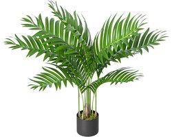 Kunstplanten 90 cm Hoog - Kunstplanten - Gesimuleerde Livistona Met PE Boomstam & Plastic Bloempot - Plastic Groenblijvende Kamerplanten - Groene Set Voor Huisdecoratie (S) NAIZY