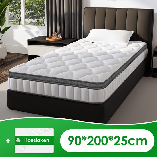 Matelas Fuksterm 90x200-25cm d'épaisseur-Matelas une personne-7 zones -Anti-Allergique- Matelas à ressorts ensachés avec structure composite 9 couches