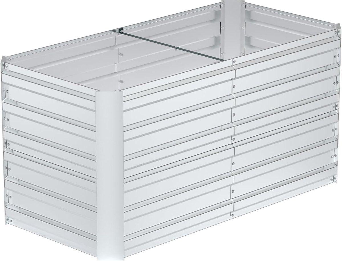 120x60x58cm Zilver Metalen Bloempot voor Verhoogde Bloembedden, 435L Verzinkt Staal, Rechthoekig Plantenbed om Zelf te Bouwen, Outdoor Plantenbak voor Groenten/Bloemen/Fruit/Kruiden, NAIZY