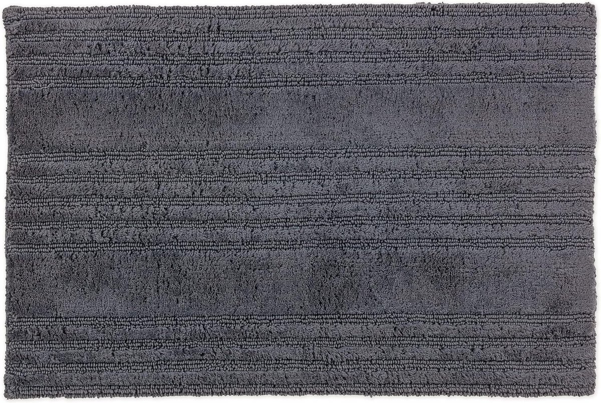 Omkeerbare Katoenen Badmat Strepen Antraciet 60x90 cm - Wasbaar en Geschikt voor Vloerverw