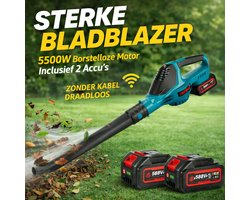 Premium Accu Bladblazer 5500W – 2x Accu's - Borstelloze Motor – 5 Standen – 180 m/s – Inclusief 2 Accu’s – Sterk&Krachtig - Handblazer voor Tuin & Werkplaats & oprit & garage & werkplaats & auto Bladeren schoonmaken