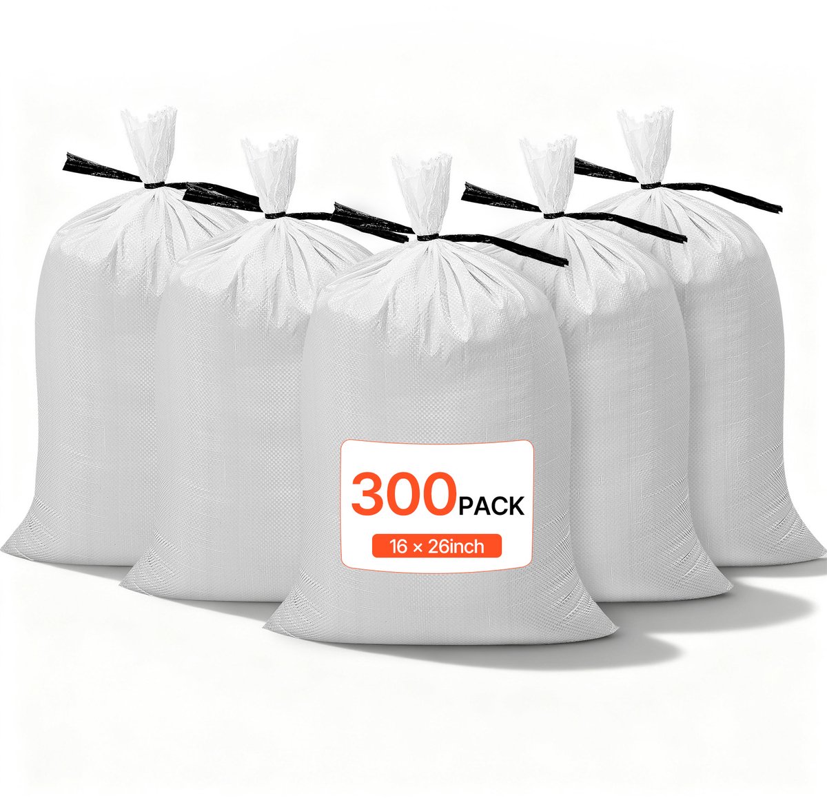 VEVOR zandzakken voor overstromingen, verpakking van 300 stuks, 400x660 mm, geweven zakken met banden, draagvermogen 22,6 kg, polypropyleen zandzakken, scheur- en UV-bestendig, voor bescherming tegen overstromingen.
