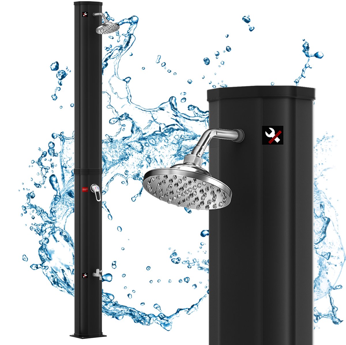 Aufun Zonnebaden Douche 40L – Draadloze Buitendouche voor Tuin, Kamperen en Zwembad, Zonneenergie Verwarming met Tuinslangaansluiting (Zwart) thumbnail 3