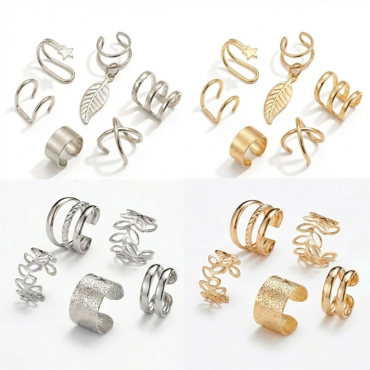 22 delige Goudkleurige en zilverkleurige ear cuff oorbellen set voor dames – oor cuffs zonder gaatjes – mix van verschillende designs