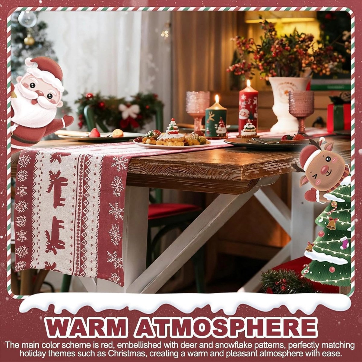 Lange Rode Kersttafelloper 180x35 cm Feestelijke Tafeldecoratie Winter