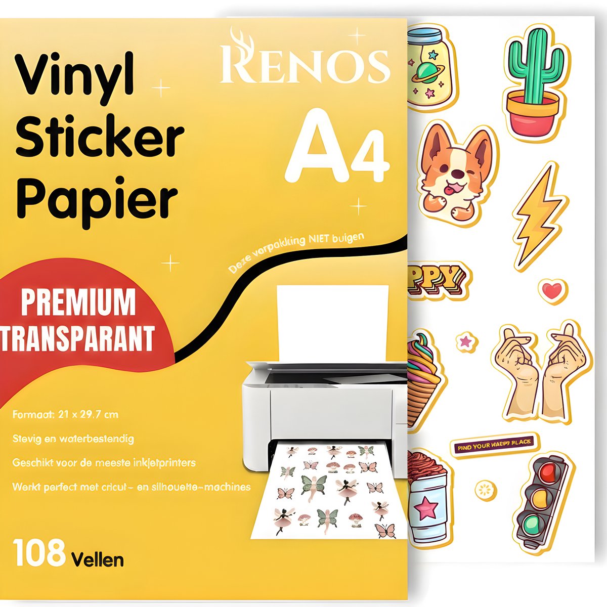 108 Transparante Vinyl Stickervellen A4 – Waterbestendig Stickerpapier voor Inkjet & Laser Printer - Geschikt voor Snijmachines