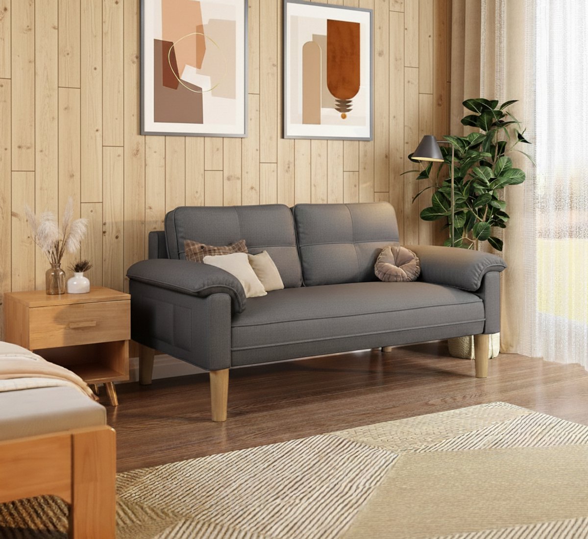 Oslo Compacte 2-Zits Bank – Donkergrijze Stoffen Loveseat – 145 cm – Moderne Kleine Bank voor Appartement & Studio – Inclusief Zijvakken,A-Furniture