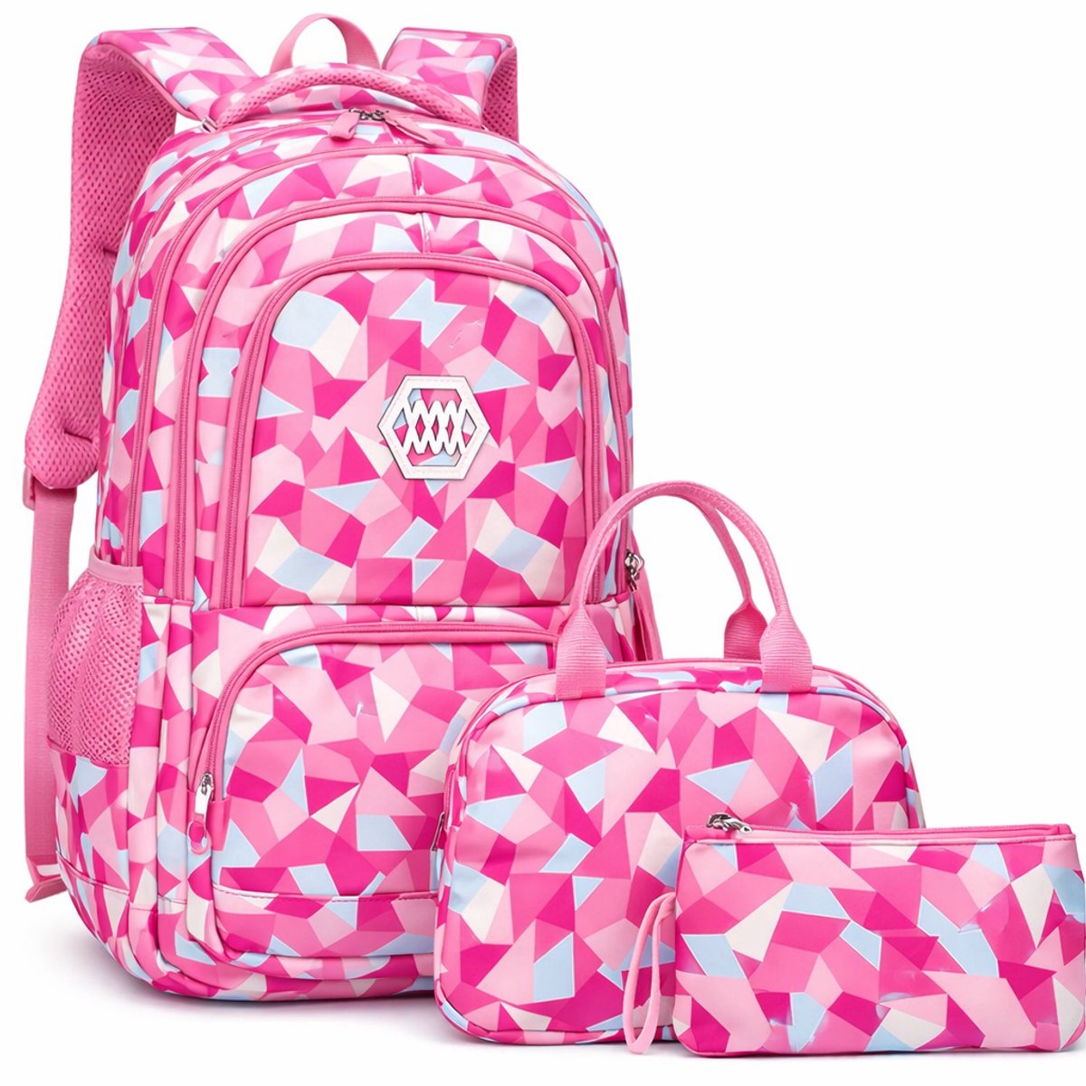Ultiluxe® Rugzak set - 3 stuks - Roze/beige - 48 x 33 x 24 - Rugtas, lunchtas, etui - 15.6 inch laptoptas - Schoolrugzak voor kinderen - Meiden school tassen set - 35 L - Schooltas voor meisjes - Schoolrugtas met print - Tas met laptop vak
