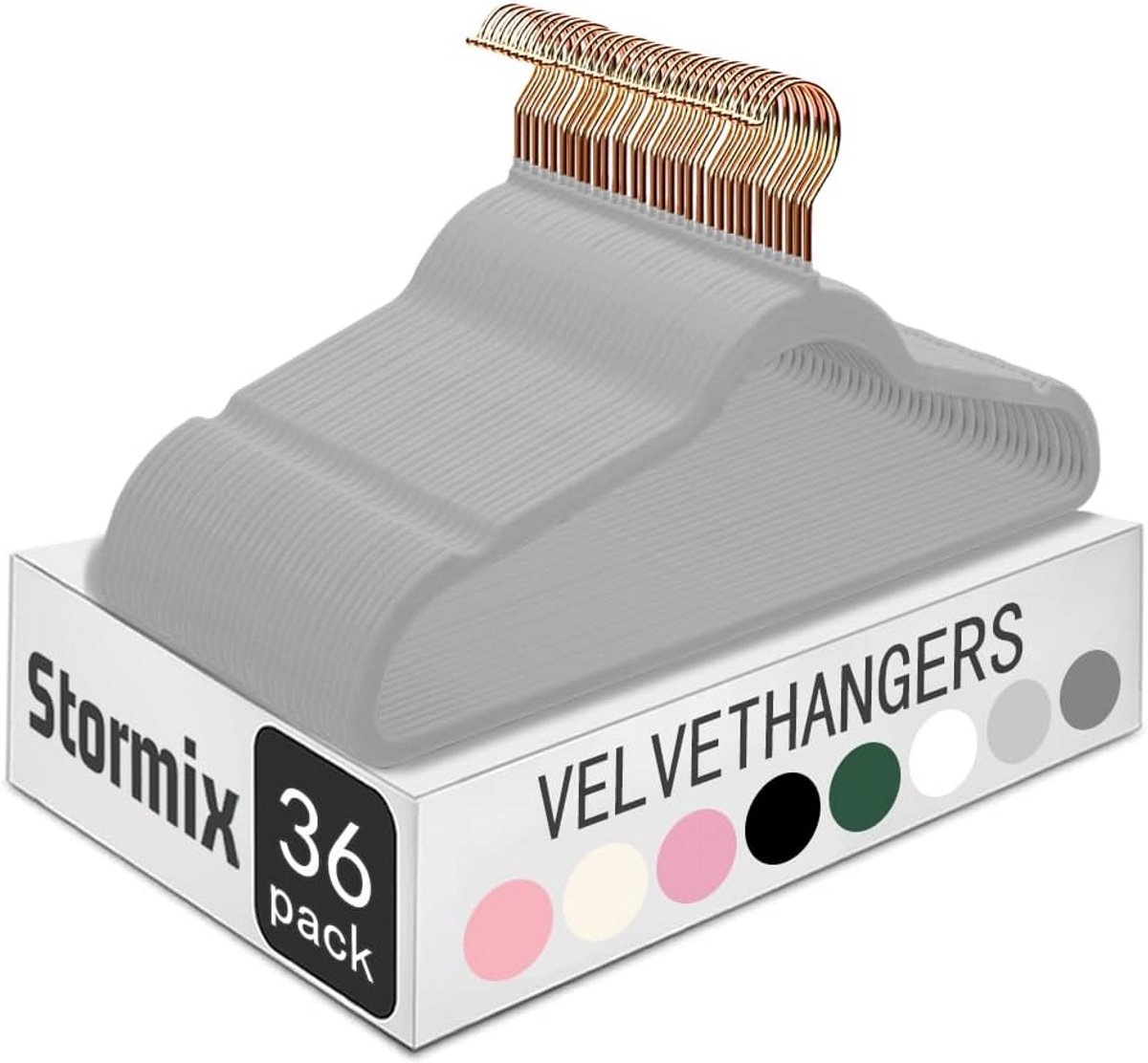 Set van 36 Fluweel Kledinghangers Antislip met Schouderinkepingen Grijs