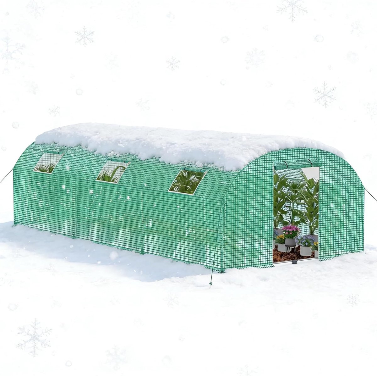 18m² Vorstbescherming Tuinkas van Staal Frame 3x6x2m HDPE-Foliekas met 6 Insectenhor Ramen en Deuren Inloopbare Broeikas Tuin Overwinteringstent voor Planten, NAIZY