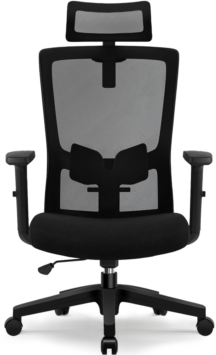 Fukstern bureaustoel-ergonomische bureaustoel voor volwassenen-3D hoofdsteun-Max. kanteling 135° – Zwart