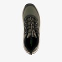 Bovenaanzicht van groene Skechers wandelschoen met "SKECHERS MEMORY FOAM" op de binnenzool.