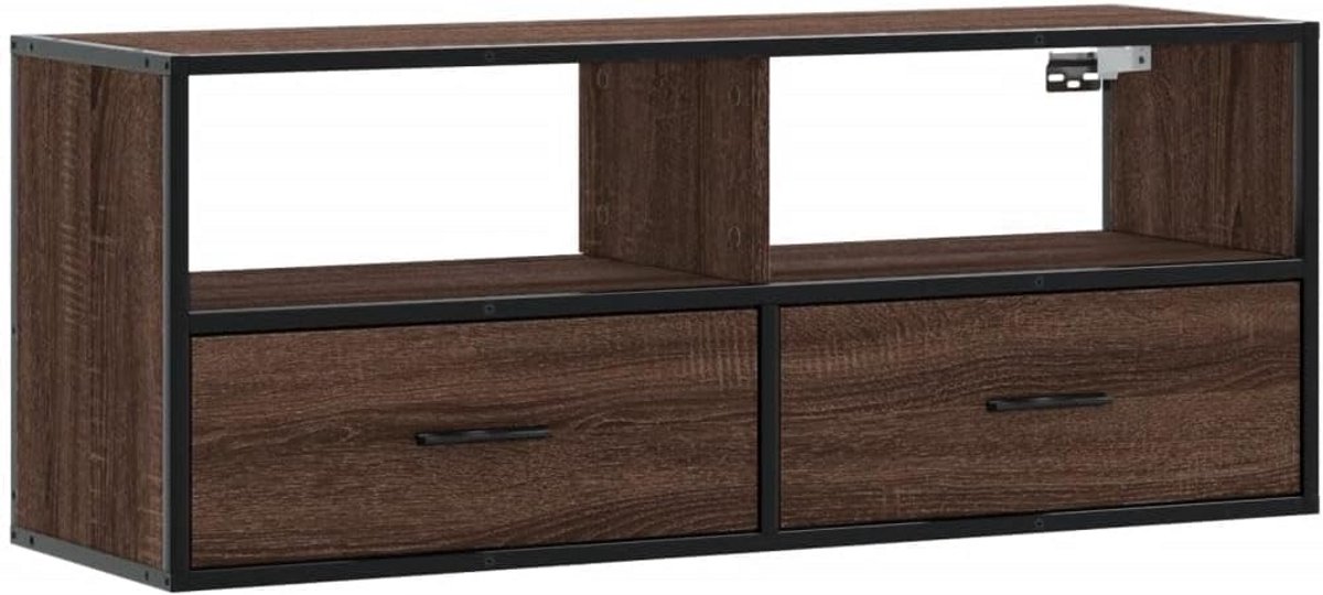 TV Meubel Kast 100x31x39,5cm Hout Eiken Met Metalen Onderstel