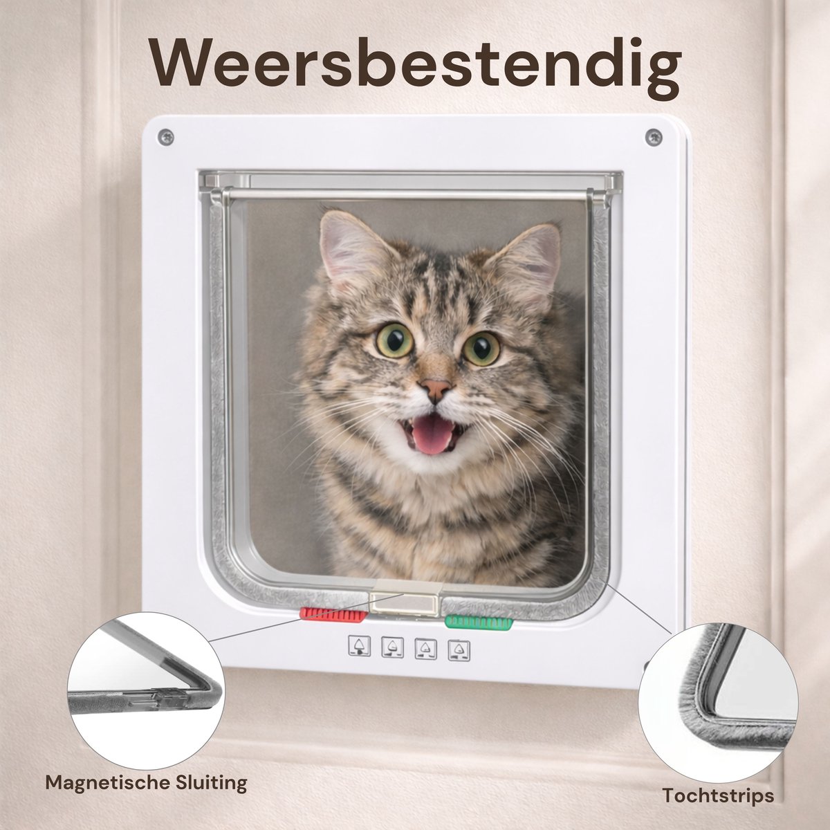 AnimalAesthetics Kattenluik met Tunnel - Wit - M - Voor Kleine & Middel-Grote Katten - Incl. Montageset en HandleidingAn thumbnail 4