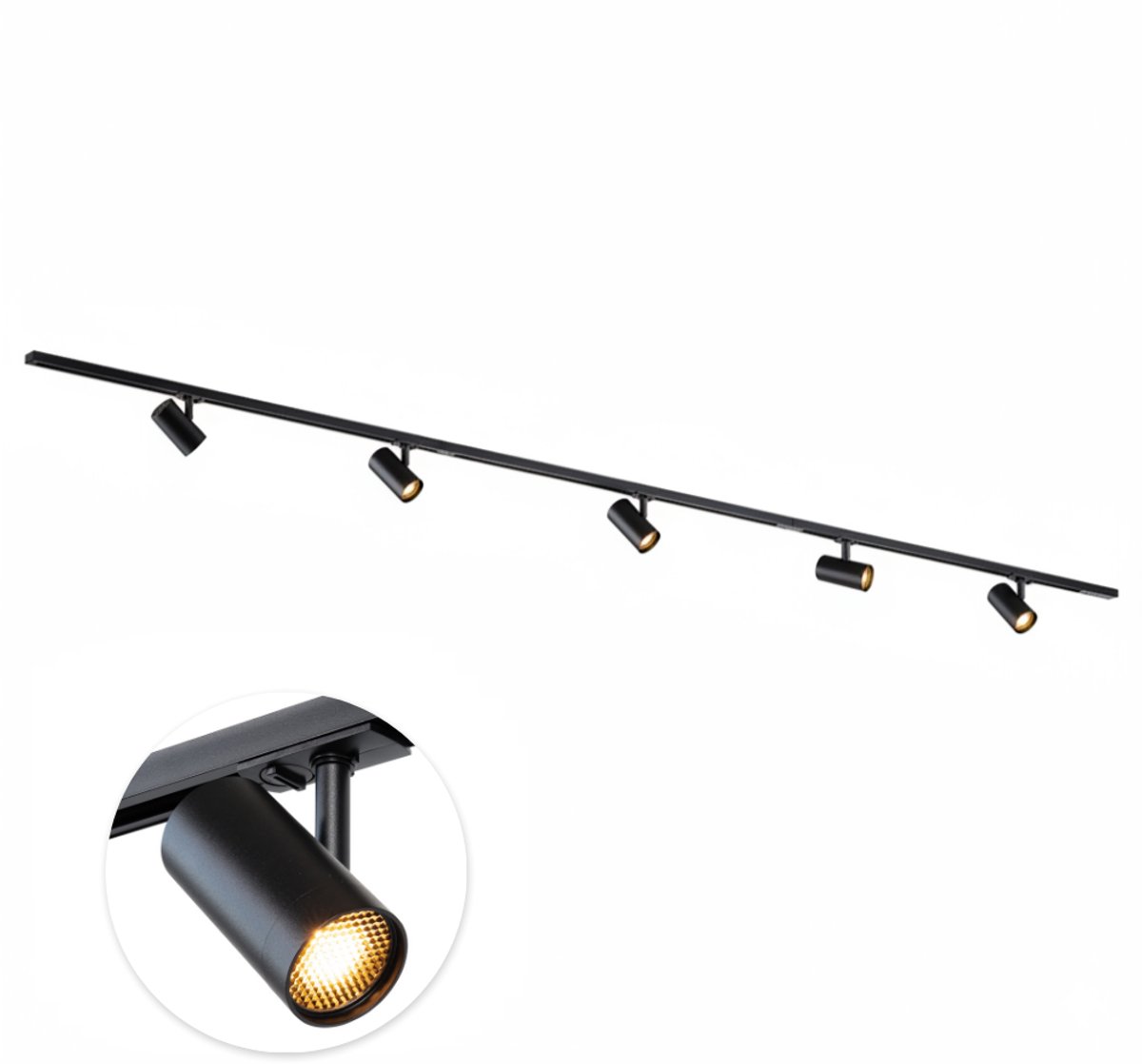 Qub Viror Railverlichting - Zwart - 300 cm - I-Vorm - 5x GU10 Mesh Spots - Dimbaar - Complete Set