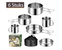 Meedeer 6-Delige Buiten Kamperen Kookgerei Set-Roestvrijstalen Set voor Picknicks-Mini picknick kookset-Kamperen en Buitenactiviteiten-Ideaal voor gezinnen-geschikt voor wandelen-vrienden en avonturiers opweg naar de natuur