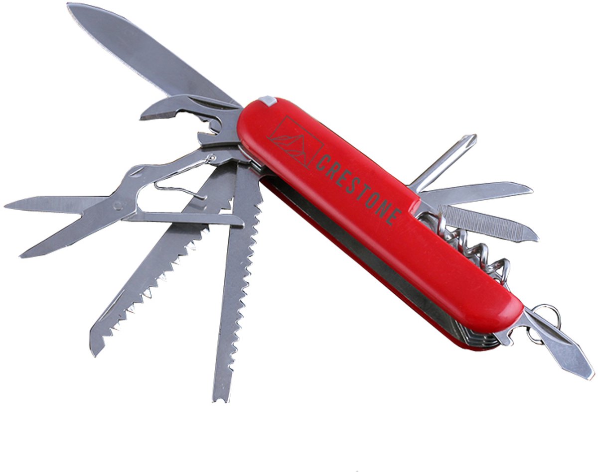Crestone - Hiker Zwitsers Zakmes - 15 Functies - Klassiek Rood - Survival - RVS