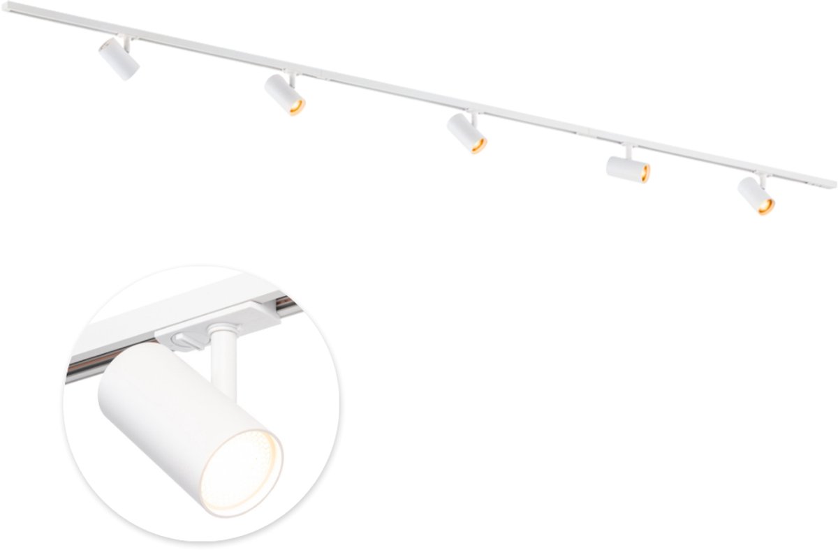Qub Focus Railverlichting - Wit - 300 cm - I-Vorm - 5x GU10 Mesh Spots - Dimbaar - Complete Set