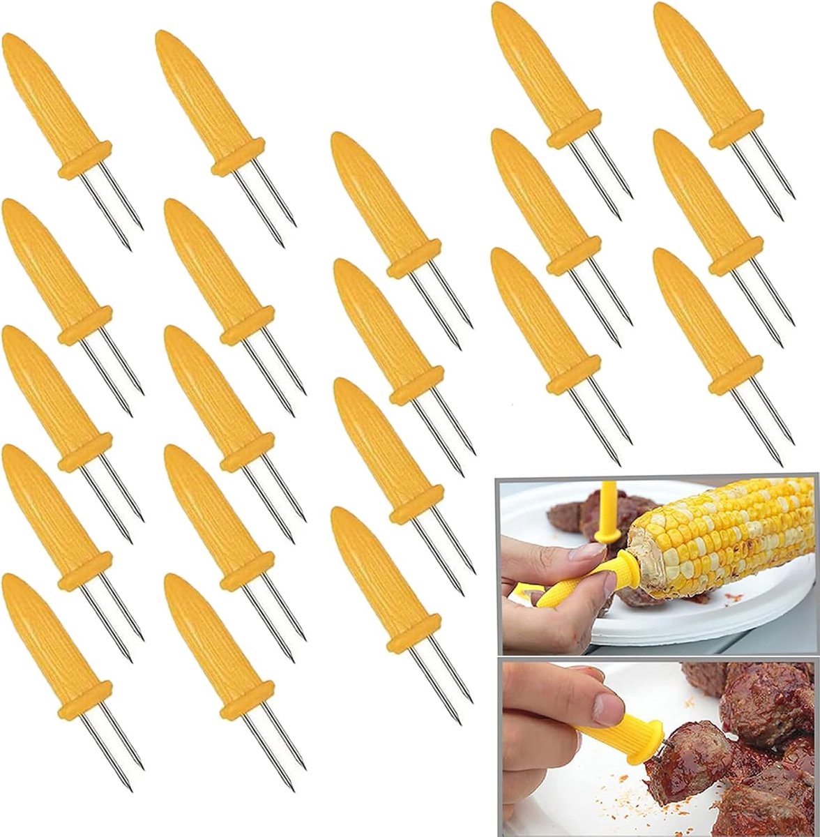 Maïskolfspiesen 20 Stuks - BBQ Houders - Gegrilde Maïs - Roestvrij Staal - 6 cm Lengte