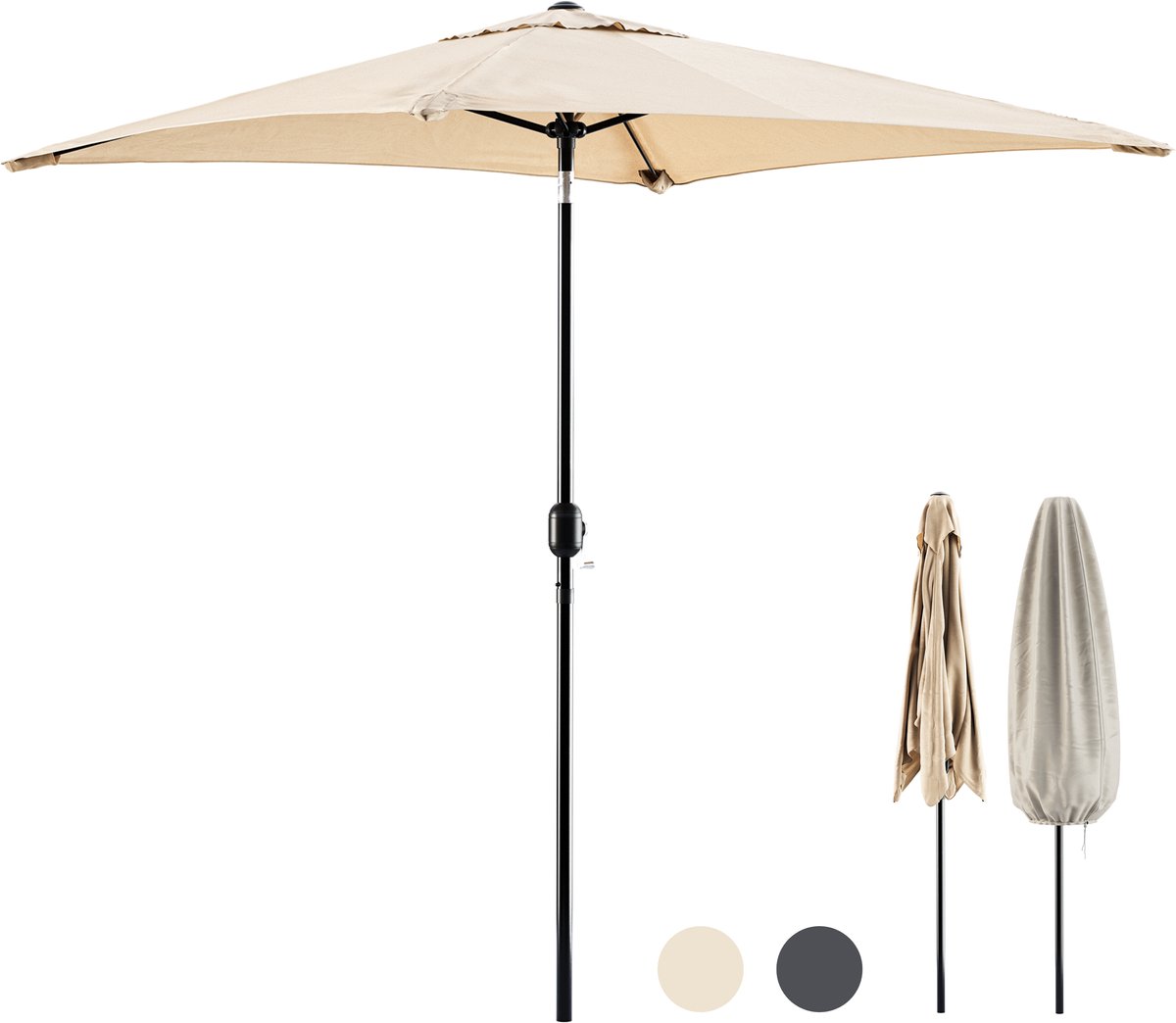 Tristar Stokparasol - Vierkant - 200x200cm - Balkon & Tuin - Kantelbaar - Incl. Beschermhoes - PA-7902 - Beige