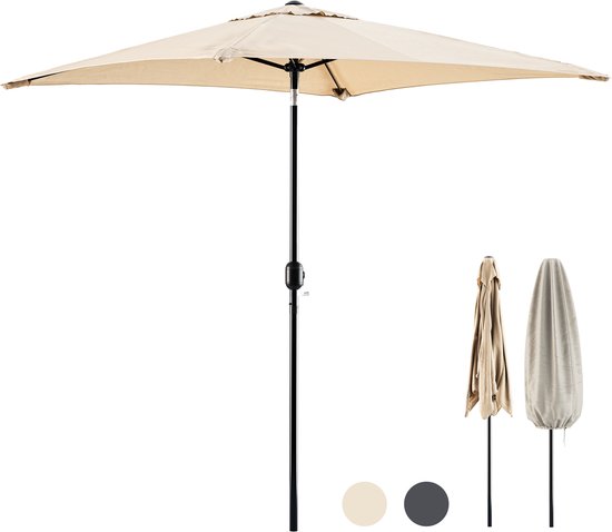 Tristar Stokparasol - Vierkant - 200x200cm - Balkon & Tuin - Kantelbaar - Incl. Beschermhoes - PA-7902 - Beige