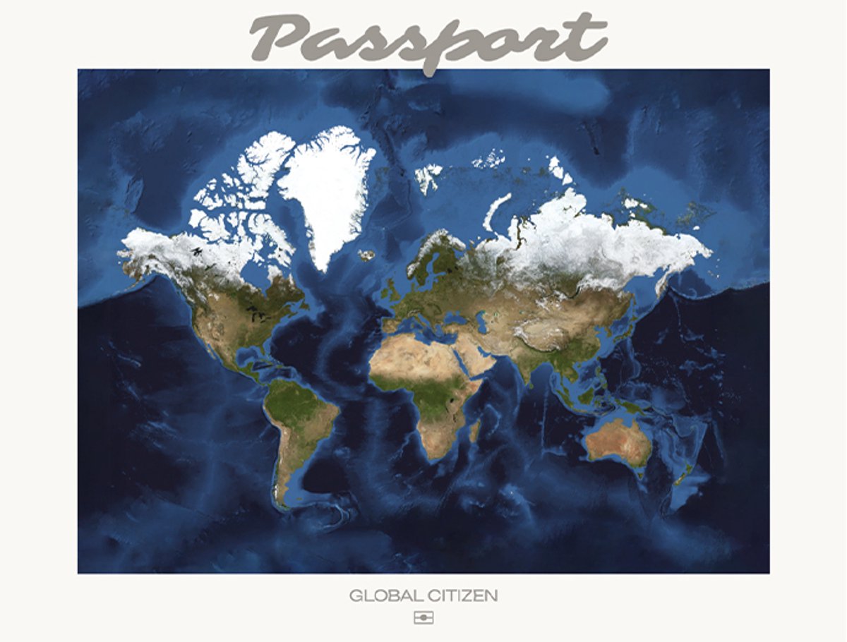 Wereldkaart 40 x 30 cm - Aluminium - Voelbaar 3D Reliëf - Lichtgrijs - World map - Passport - Vintage - Retro - Muurdecoratie - Wanddecoratie
