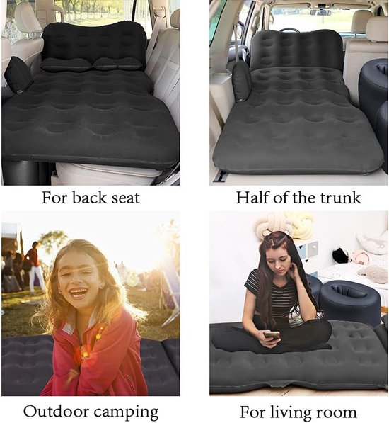 Inflatable Car Air Mattress Travel Bed - Thickened Camping Bed Sleeping Pad with Car Air Pump 2 Pillows for Car Tent SUV Sedan Pickup Back Seat - Black van Merkloos — afbeelding 4