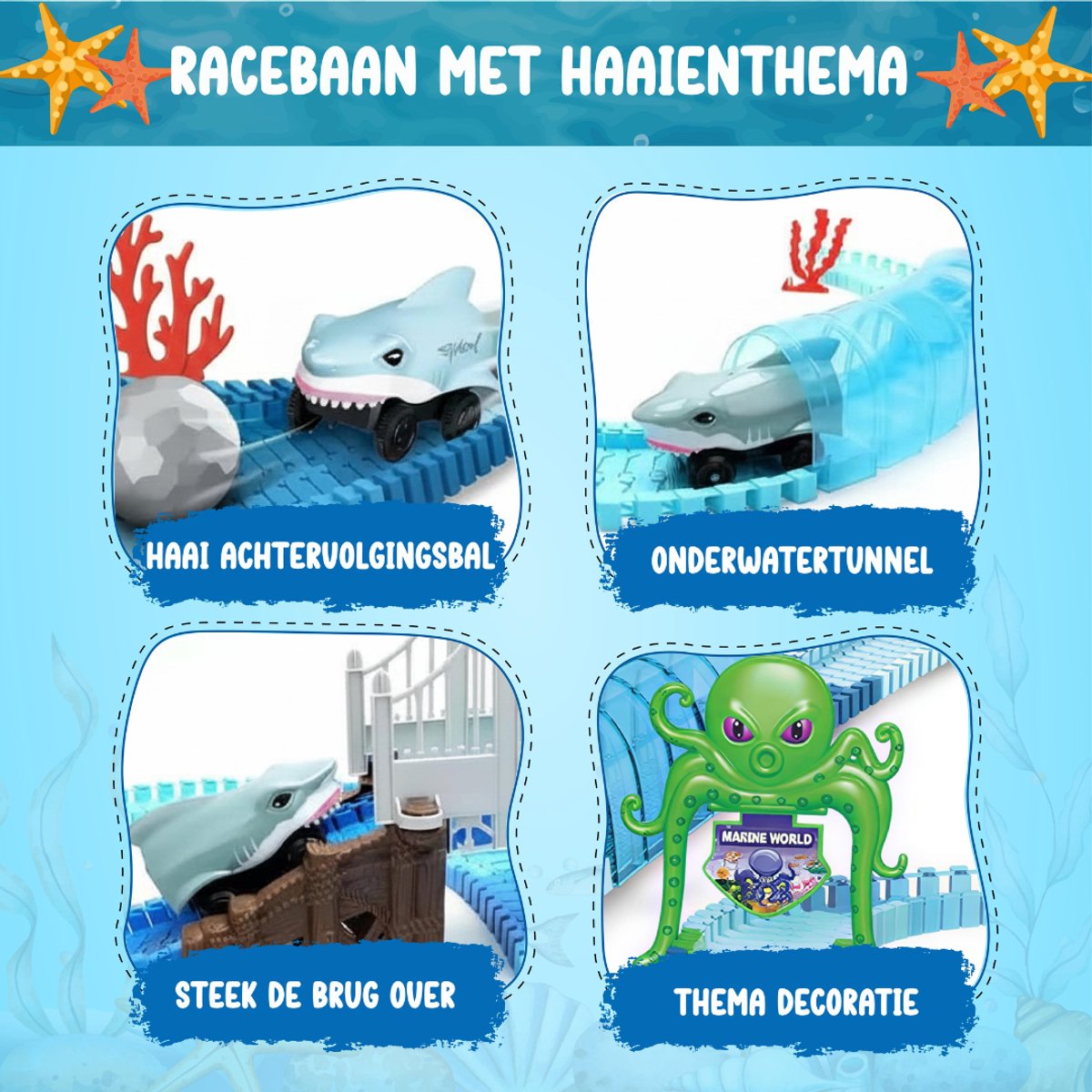 Montzys® Haai Racebaan - 183 Delige Autobaan - Dino Speelgoed Elektrisch - Flexibele Auto Racetrack - Sinterklaas & Kerst Cadeau Voor Kinderen — afbeelding 4