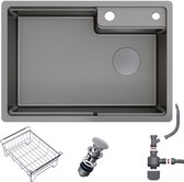 HOROW Spoelbak RVS 62x44cm - Spoelbak Keuken - Keuken gootsteen - Enkele spoelbakken Met sifon - afvoer en overloopset