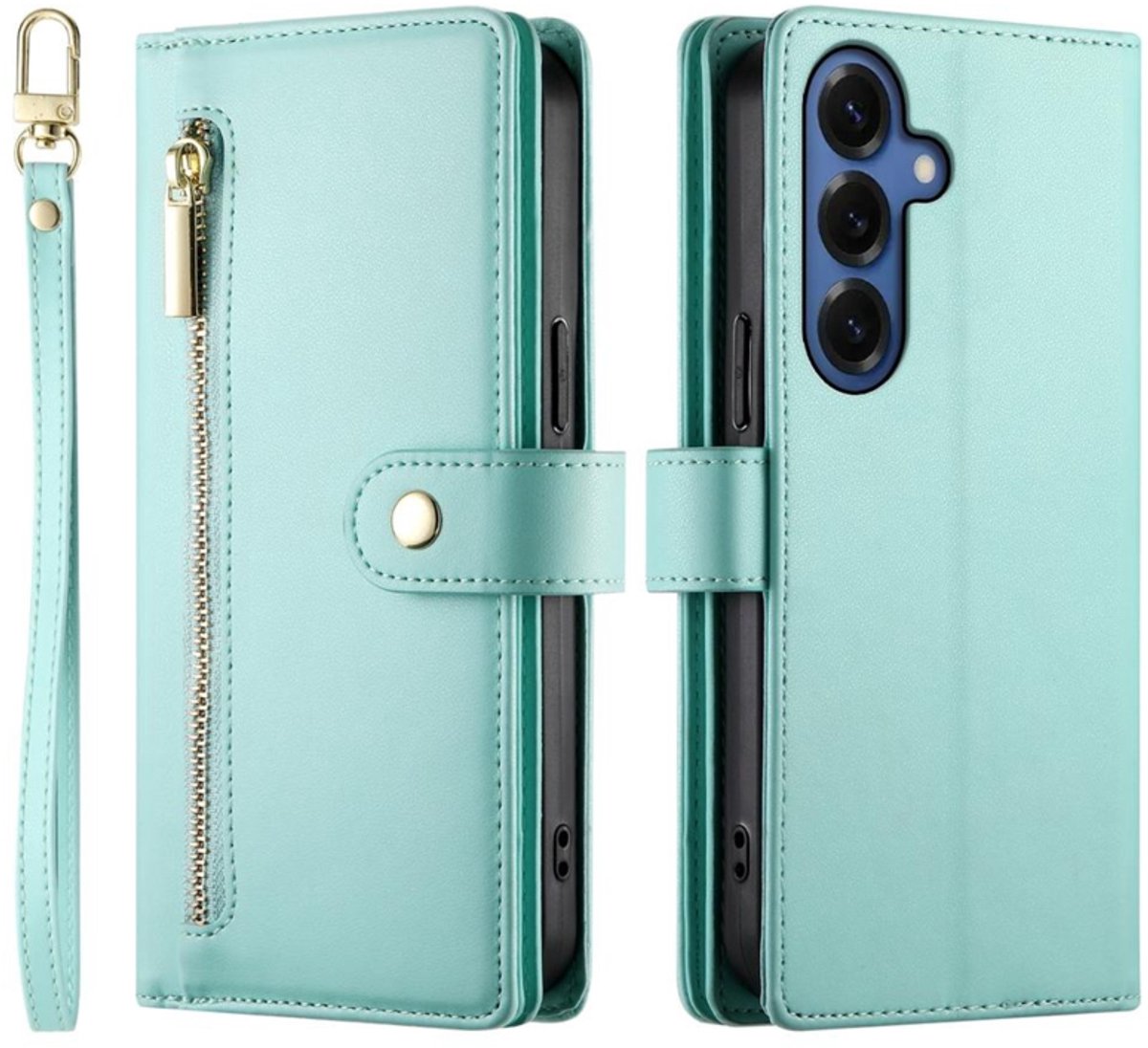 Luxe Portemonnee - Etui Hoes Tas geschikt voor Samsung Galaxy S26 - Met Schouder - Draagkoord - Turquoise