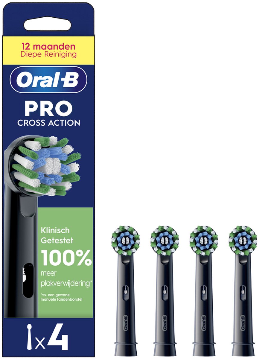 Oral-B Pro - Cross Action - Opzetborstels - Met CleanMaximiser Technologie - Zwart - 4 Stuks