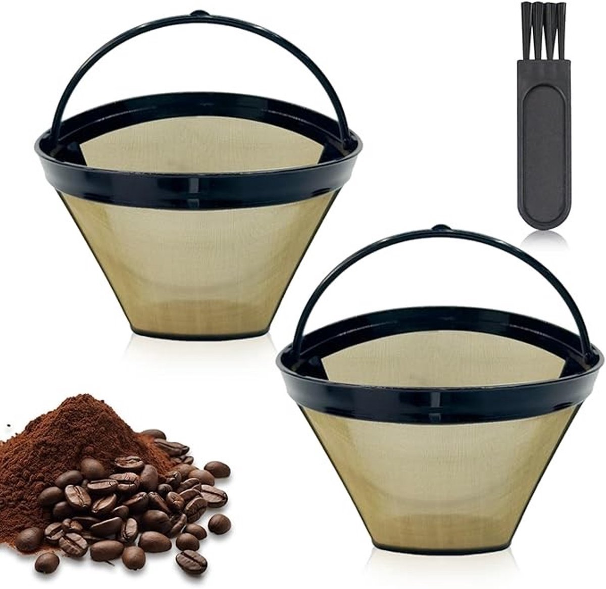 Herbruikbaar koffiefilter van roestvrij staal met reinigingsborstel