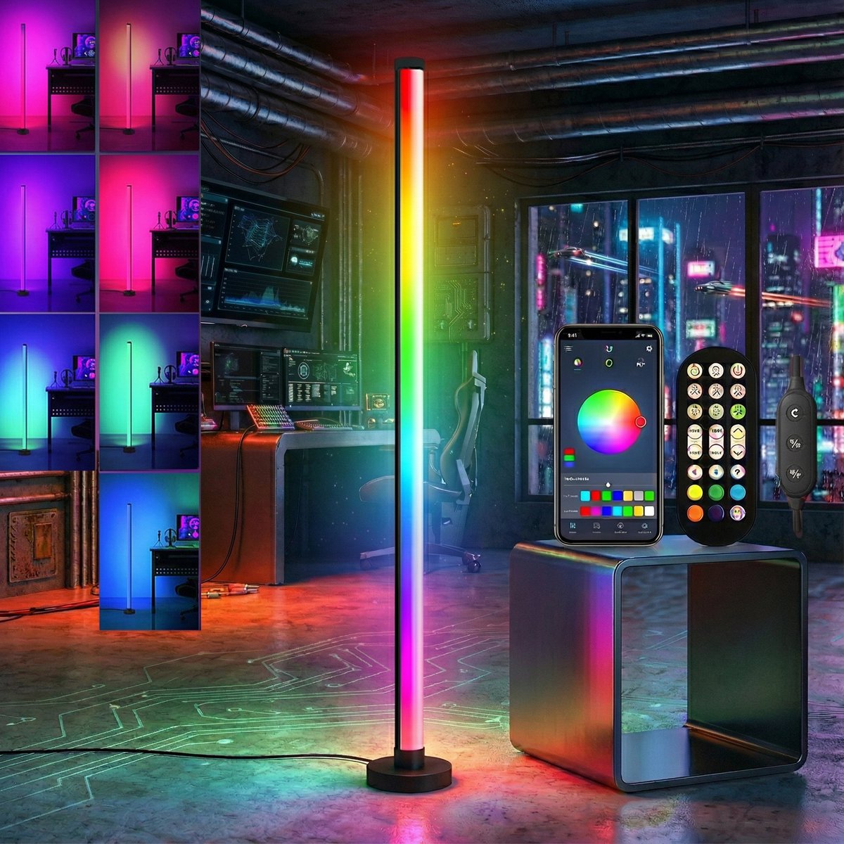 MUPOO Smart Vloerlamp RGB Bluetooth - Hoeklamp staand LED Full Color -Dimbaar & Drie controlemethoden - Muziek in sync & Dynamische -Sfeerverlichting voor Woonkamer, Computerruimte, Feest
