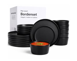Luft Serviesset 6 Persoons - Bordenset - Kommen - Eetborden - Modern - Massief Aardewerk, Keramiek - Mat zwart - 18 delig