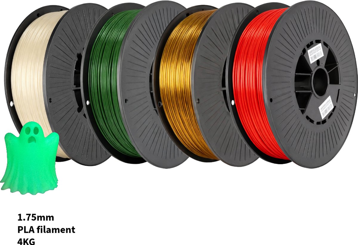 PLA+ 4KG Kerst voordeelpakket 3D Printer Filament 1.75 mm - Hoge Kwaliteit en Duurzaam - Compatibel met Creality, Bambu Lab, Esun en Meer - Perfect voor Prototypes, Modellen en Accessoires - Professioneel en Thuisgebruik