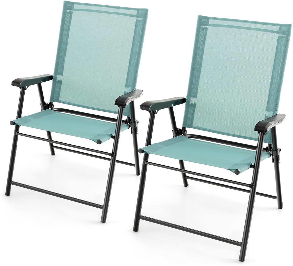 KOMFOTTEU Set van 2 Klapstoelen, balkonstoelen, set van 2, draagbaar, tuinstoelen met rugleuning, terrasstoelen, weerbestendig, campingstoelen, inklapbaar, voor tuin, balkon, terras (mintgroen)