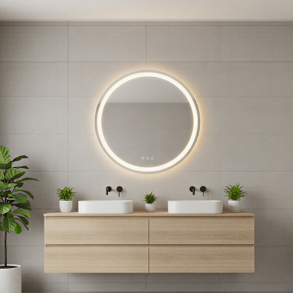 KUTAS® Badkamerspiegel - Verwarmd - Verlicht - Ronde Spiegel - 3 instelbare kleurtemperaturen - Anti-condens - 3000K/4500K/6500K - 60ø cm