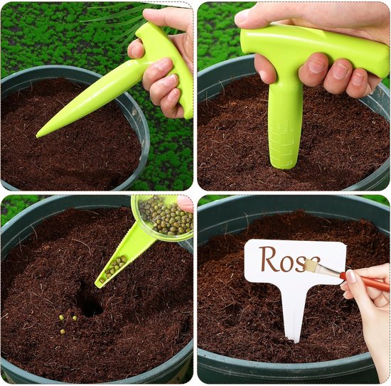 2-delige set - zaaimachineset - mini-zaaimachine - Klein zaaigereedschap - Handmatige zaaimachine - set plantgereedschap - mini-zaaddispenser - met 10 etiketten - fluorescerend groen - voor het nauwkeurig zaaien van zaailingen en bollen in de tuin van Merkloos	 — afbeelding 4