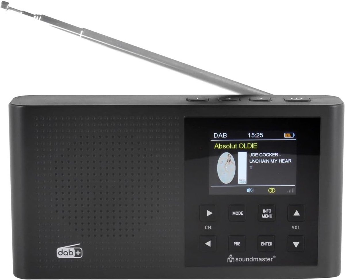 Digitale Radio - DAB+ FM Radio - Draagbaar Luisteren - Ingebouwde Batterij - 16 x 4.5 x 8.8 cm - Zwart