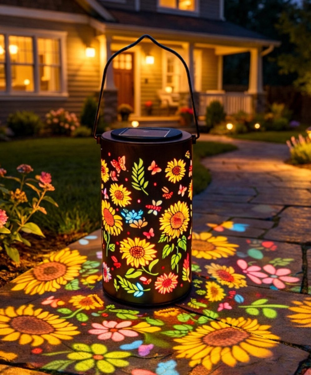 Kleurrijke zonnebloem, 18*10cm-Zonne-energie Hanglamp Buiten - Waterdichte LED Tuinlamp - 