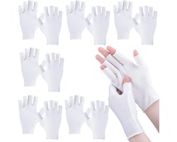 6 paar Vingerloze vochtinbrengende handschoenen Eczeem Katoenen Handschoenen voor Volwassenen Halve Vinger Touchscreen Handschoen Lotion Handschoenen 's Nachts Droge Handen voor Vrouwen Slaaphandschoenen (wit, één maat)