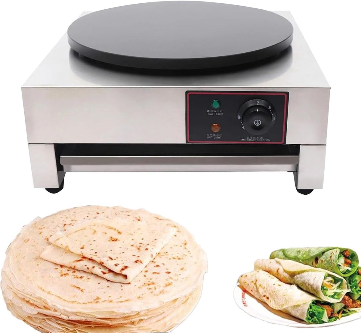 Pannenkoek Machine - Crêpe Maker - Bakken & Braden - Instelbare Temperatuur - 45cm Breed - Zilver