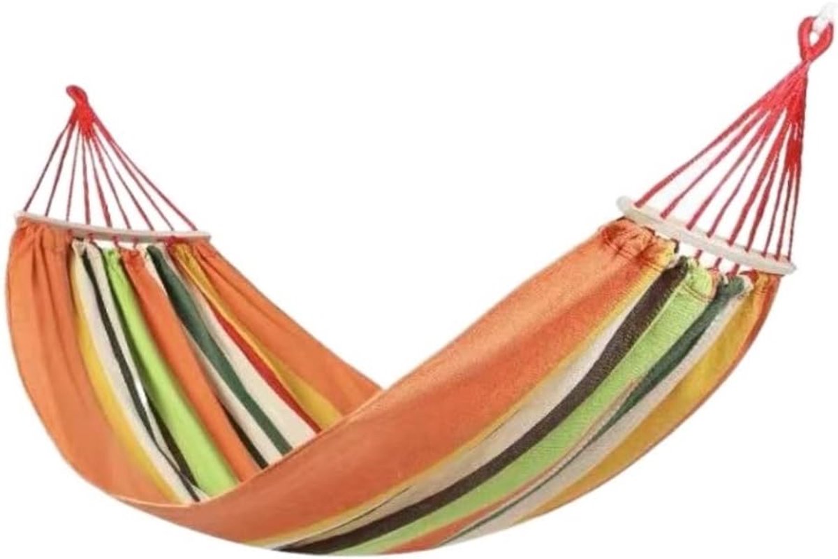 Draagbare Hangmat - Outdoor Bed - Ontspannen Buiten - Vlakker Slaapoppervlak - 200x150cm - Gestreepte Canvas