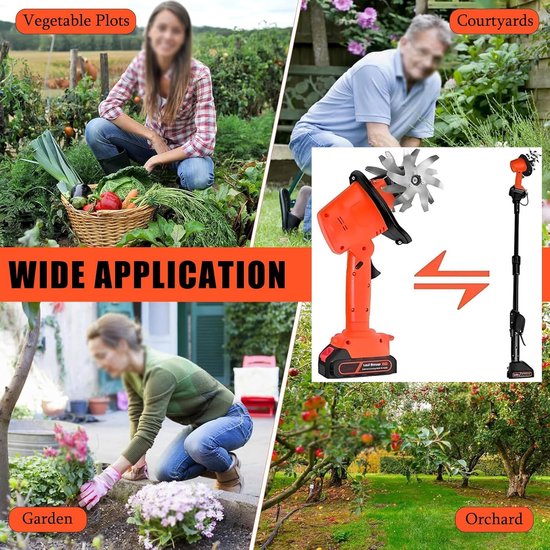 Elektrische Tuinfrees - Snoerloze Frees - Grond Bewerken - 10 Cm Werkdiepte - 1.2 Kg Gewicht - Oranje van Merkloos	 — afbeelding 2