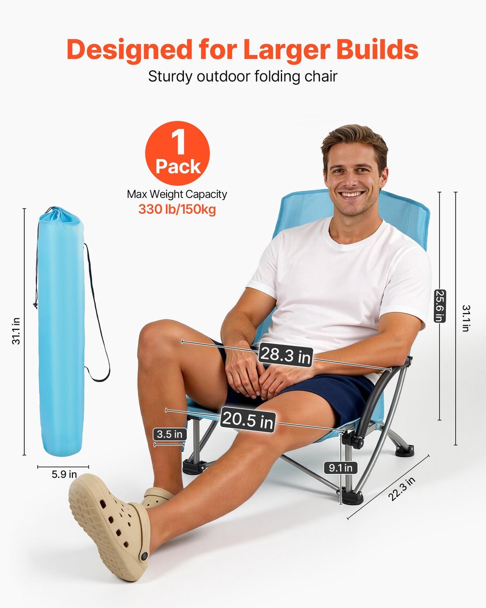 Campingstoel & Visstoel - Opvouwbare Stoel - Draagvermogen 150 kg - Hoge Rugleuning - Met Bekerhouder - Ademende Netstof - Inclusief Draagtas - Lichtblauw — cadeau in Sport & Outdoor - foto 6
