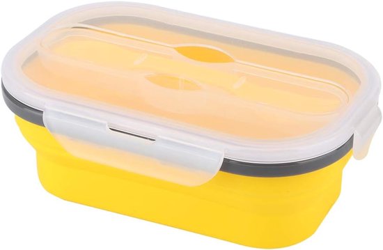 Opvouwbare Lunchbox - Magnetron Bak - Eten Meenemen - Food Grade Siliconen - 800 Ml Capaciteit - Geel — afbeelding 5