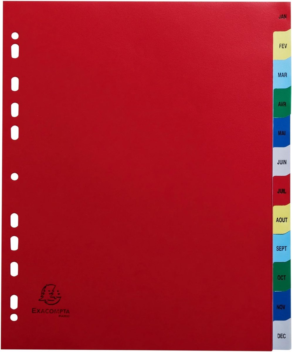 Ringband Verdelers - Index Tabbladen - Documenten Sorteren - 12 Maanden Bedrukt - A4 Maxi Formaat - Rood