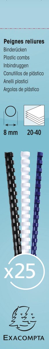 Exacompta Doos van 25 plastic spiraal inbindruggen 8 mm - A4 - Wit - 76200E