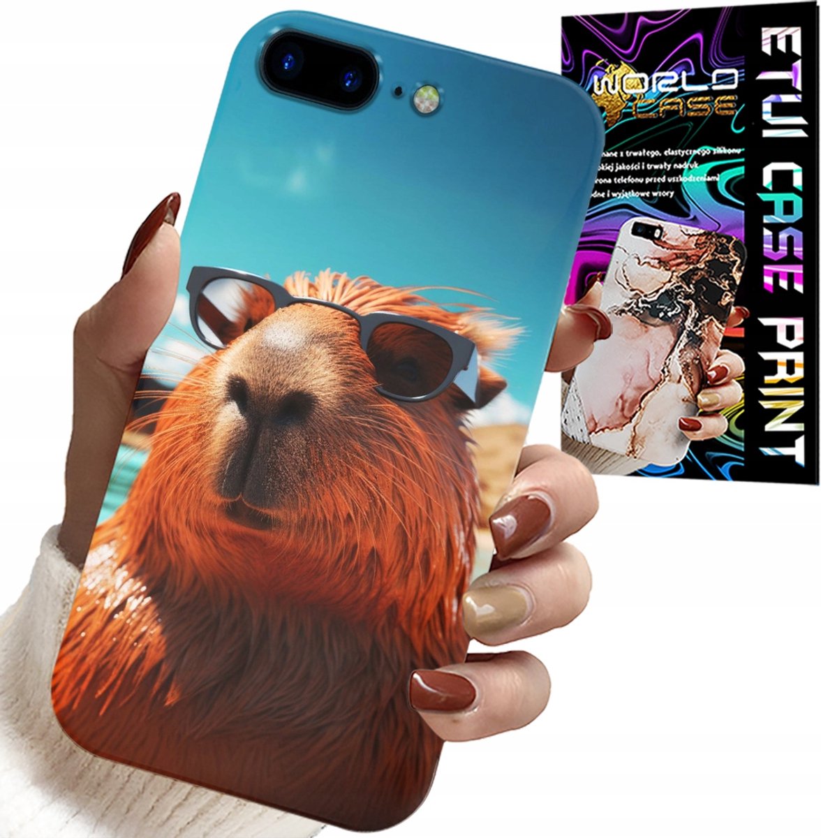 HOESJE VOOR IPHONE (7 PLUS) - SWEET CAPIBARA, CAPIBARA HOESJE + GLAS
